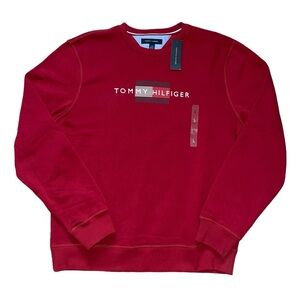 tommy hilfiger burgundy red embroidered oversized crewneck sweatshirt sweater